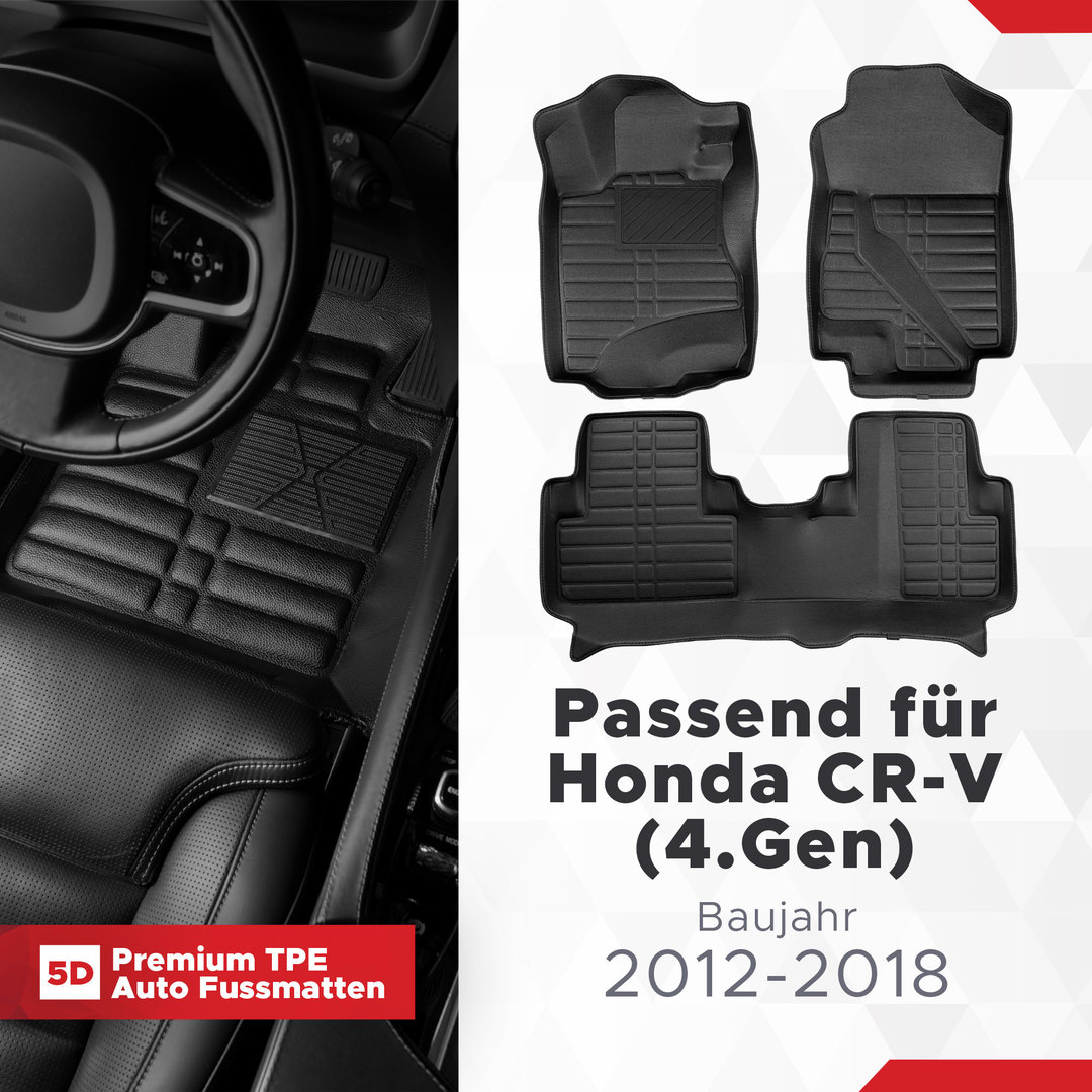 5D Premium Auto Fussmatten TPE Set passend für Honda CR-V (4.Gen) Baujahr 2012-2018 1