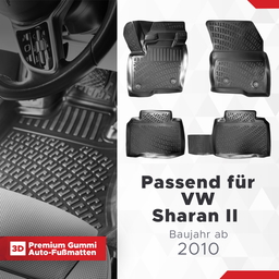 3D Auto Fussmatten Set passend für VW Sharan II Baujahr ab 2010 (5 Sitze) thumbnail