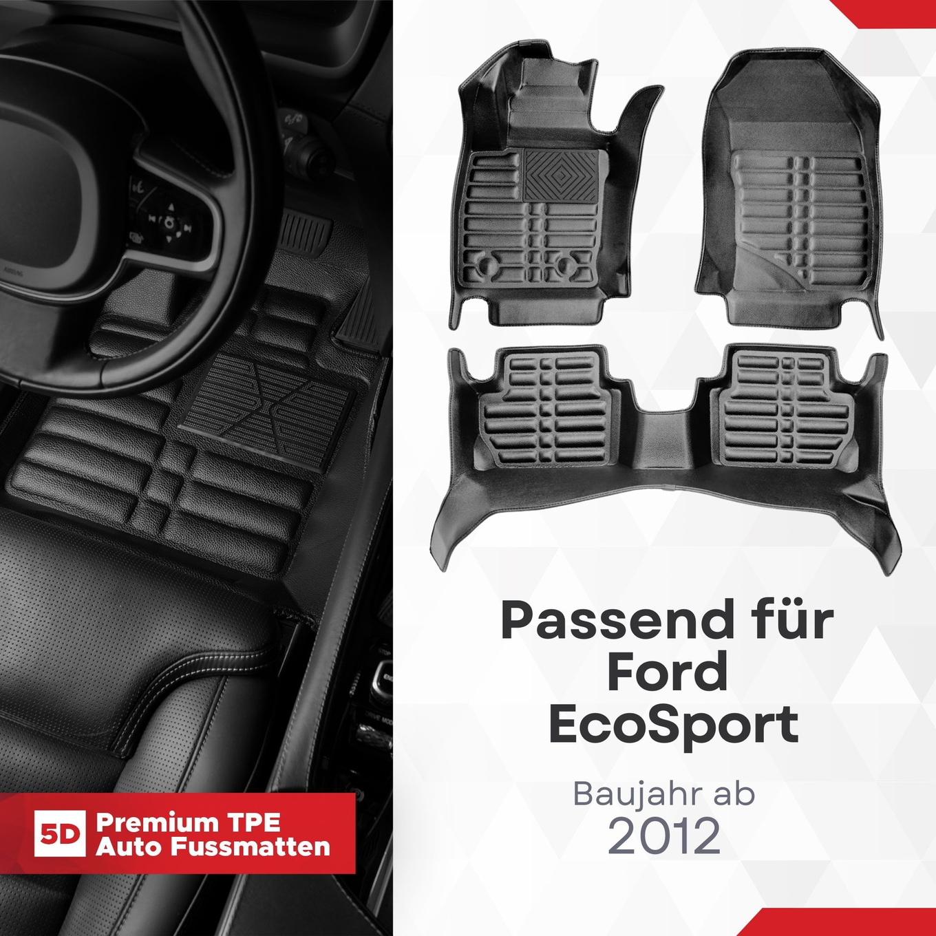 5D Premium Auto Fussmatten TPE Set passend für Ford EcoSport Baujahr ab 2012 1