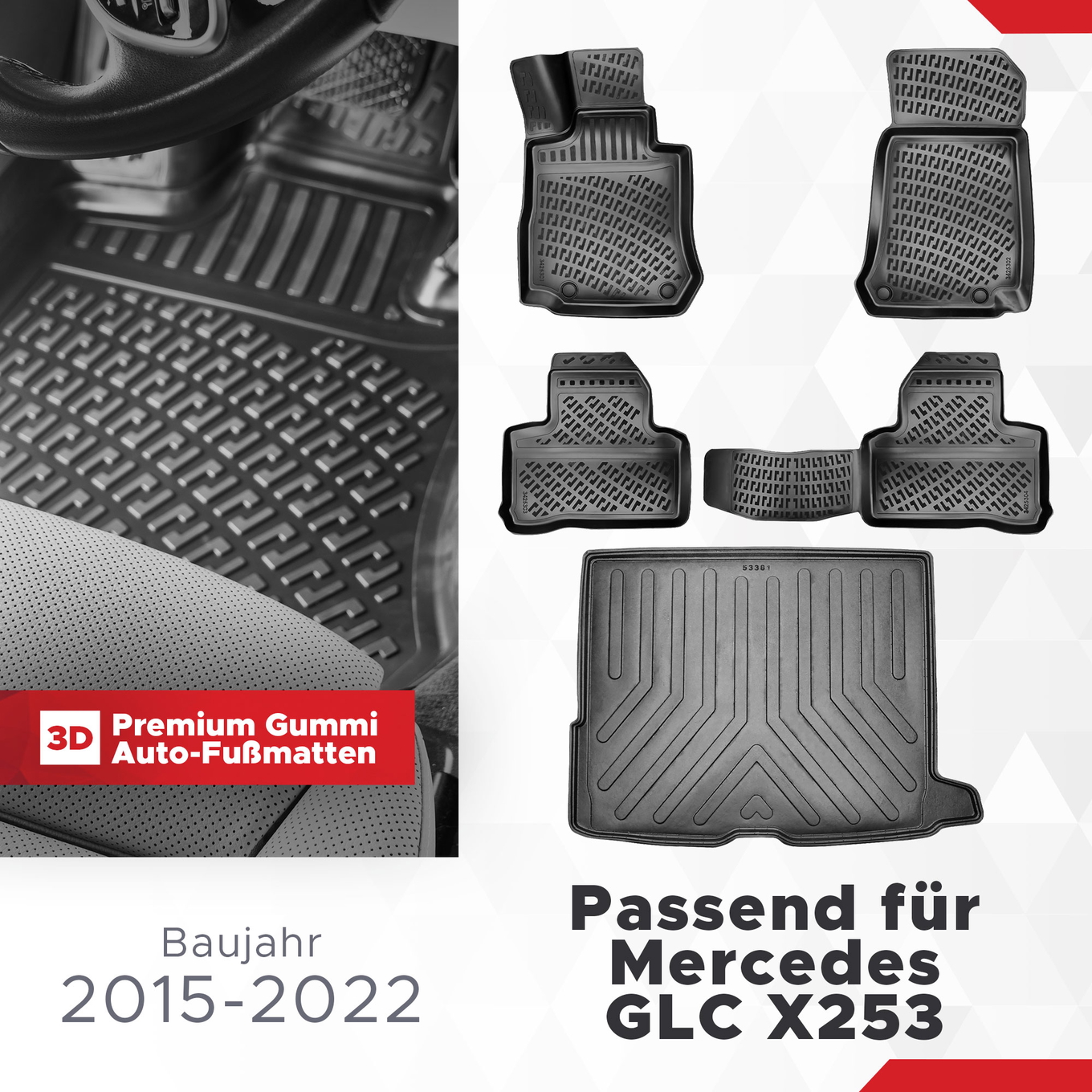 3D Auto Gummimatten & Kofferraumwanne Set für Mercedes GLC X253 Baujahr 2015-2022