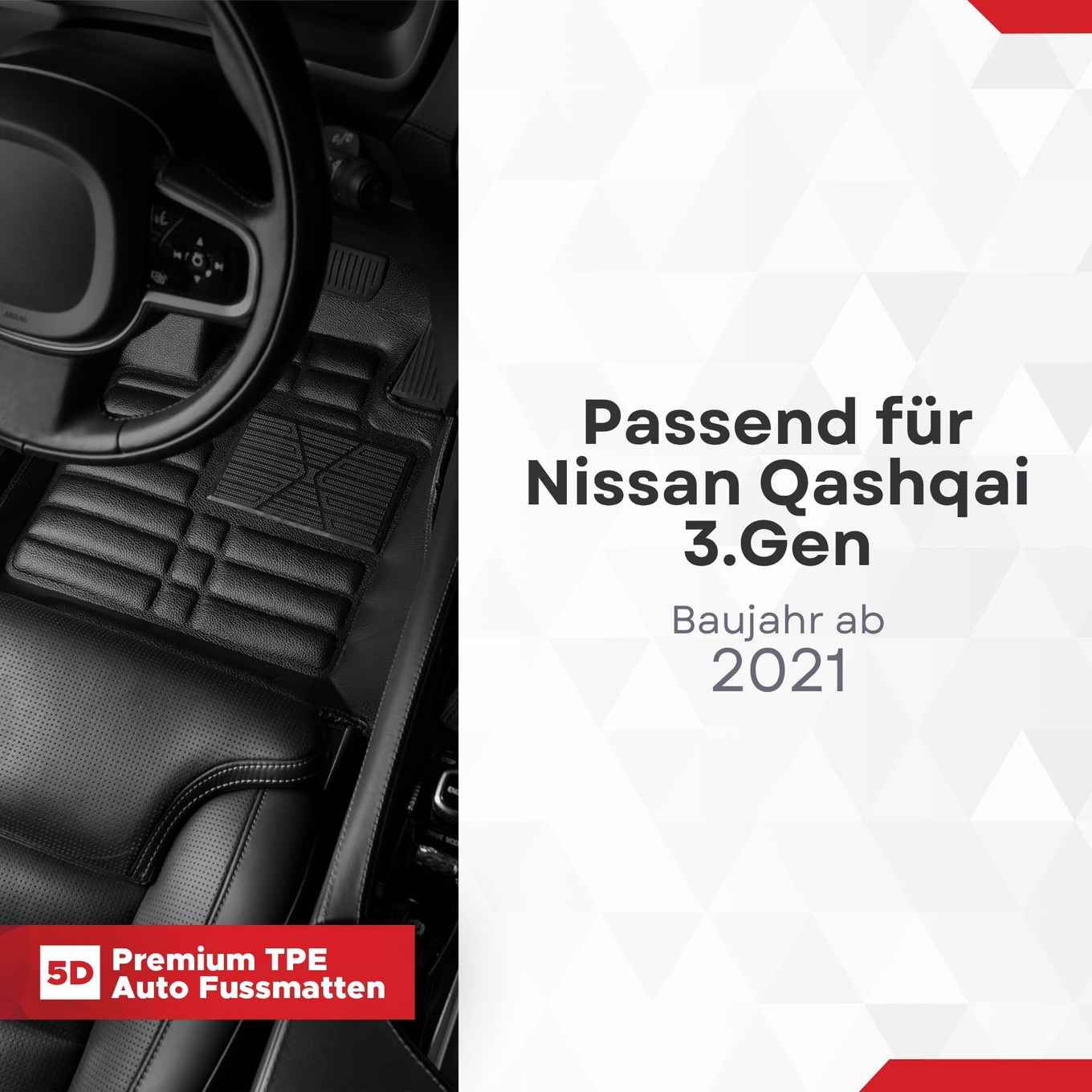5D Premium Auto Fussmatten TPE Set passend für Nissan Qashqai 3.Gen Baujahr ab 2021 1