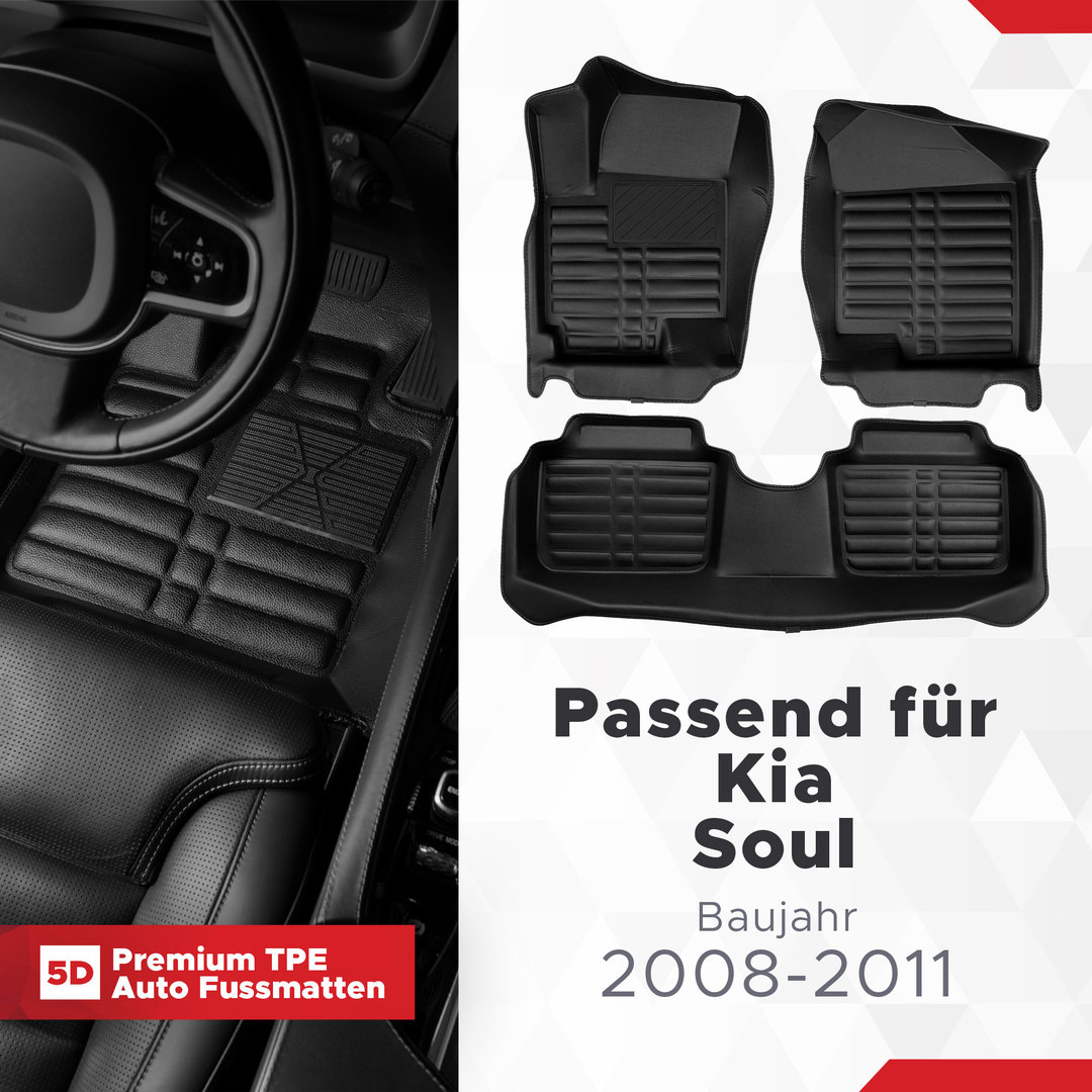 5D Premium Auto Fussmatten TPE Set passend für Kia Soul (1.Gen) Baujahr 2008-2013 1