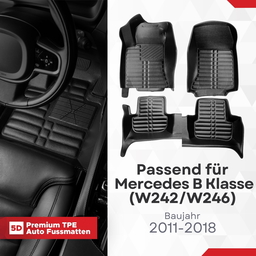 5D Premium Auto Fussmatten TPE Set passend für Mercedes B Klasse (W242/W246) Baujahr ab 2011-2018 thumbnail