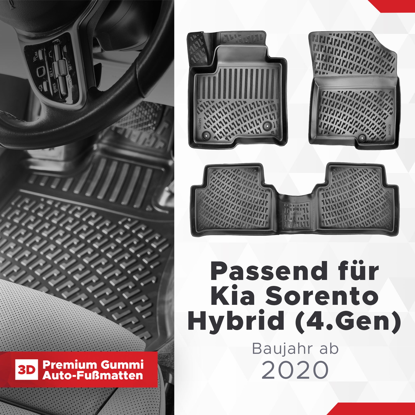 3D Auto Fussmatten Set passend für Kia Sorento Hybrid (4.Gen) Baujahr ab 2020 1