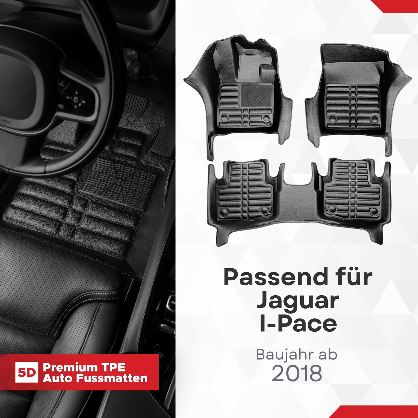 5D Premium Auto Fussmatten TPE Set passend für Jaguar I-Pace Baujahr ab 2018