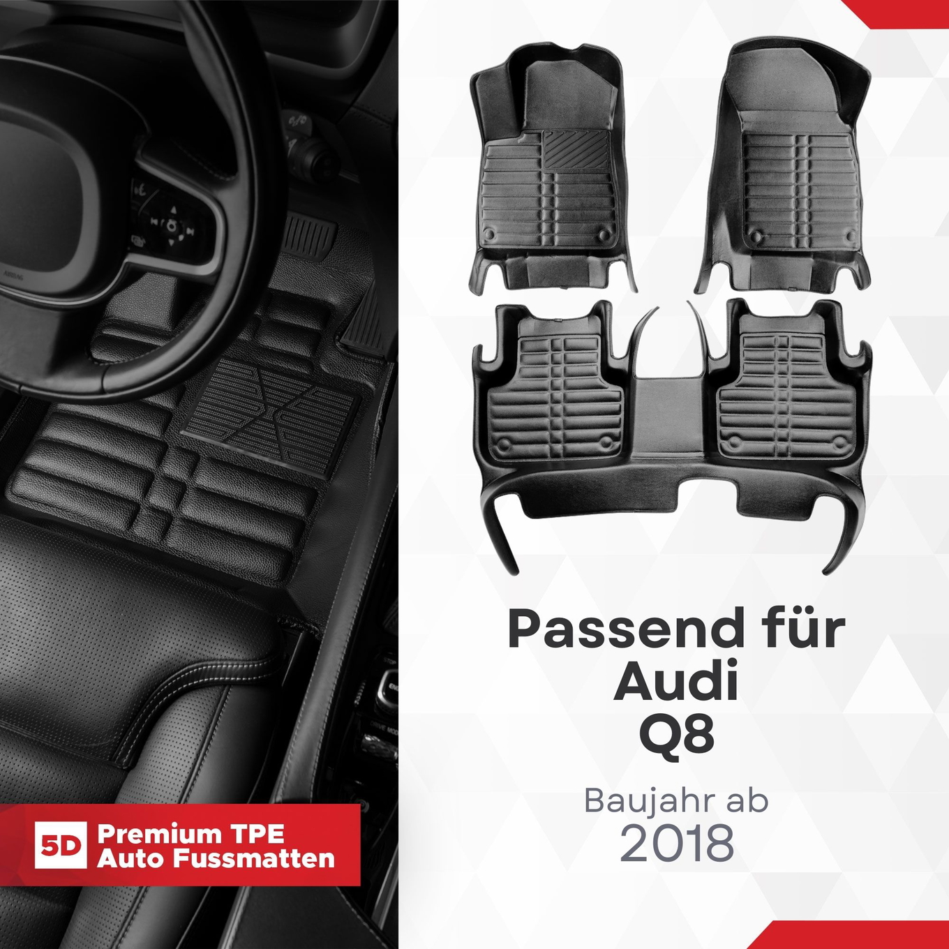 5D Premium Auto Fussmatten TPE Set passend für Audi Q8 Baujahr ab 2018 1