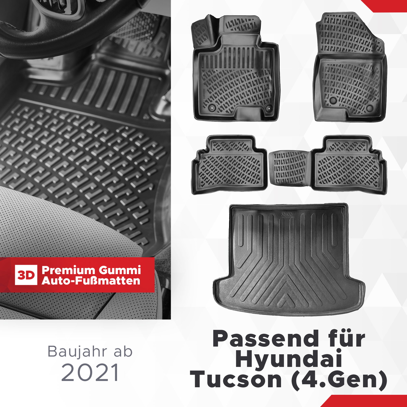 3D Auto Gummimatten & Kofferraumwanne Set für Hyundai Tucson (IV.Gen) ab 2021