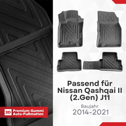 3D Fußmatten in Carbonfaser-Optik passend für Nissan Qashqai II (2.Gen) J11 2014-2021 thumbnail