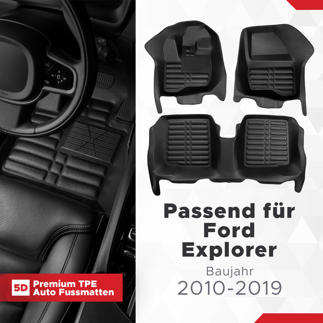 5D Premium Auto Fussmatten TPE Set passend für Ford Explorer Baujahr 2010-2019 1
