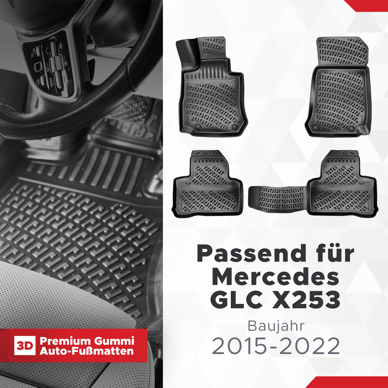 3D Auto Fussmatten Set passend für Mercedes GLC X253 Baujahr 2015-2022 1