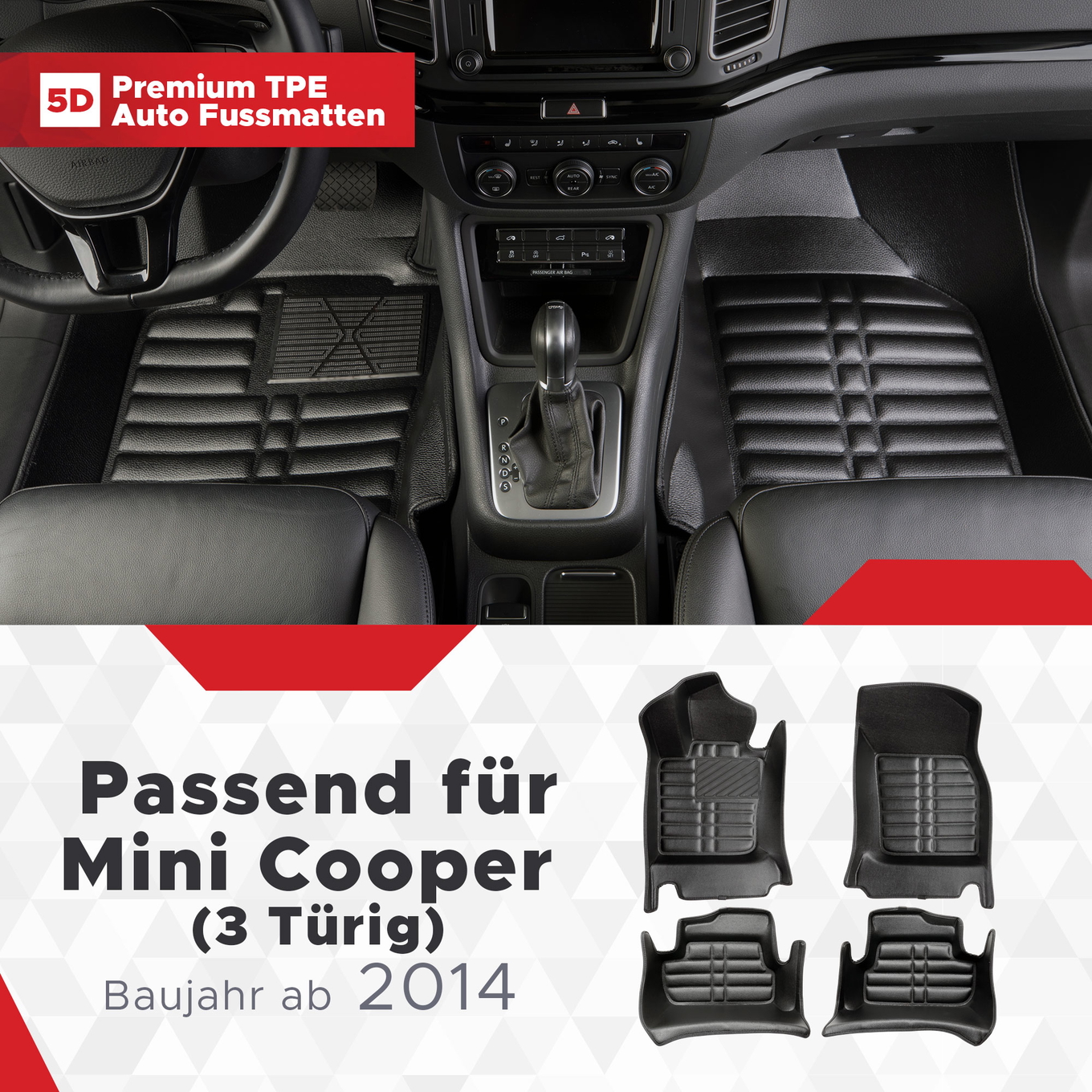 5D Premium Auto Fussmatten TPE Set Passend für Mini Cooper F56 (3 Türig) Baujahr ab 2014 1