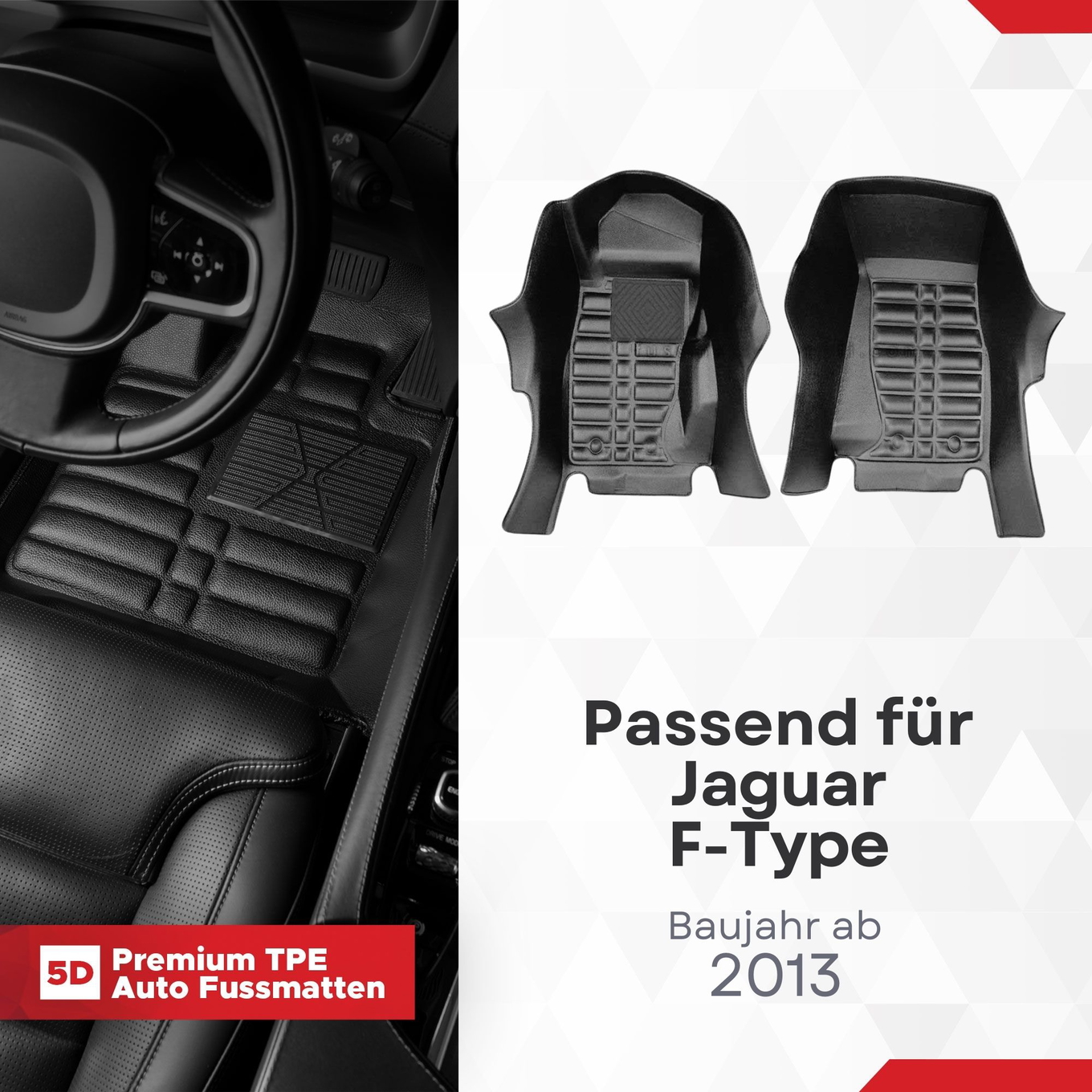 5D Premium Auto Fussmatten TPE Set Passend für Jaguar F-Type Baujahr ab 2013