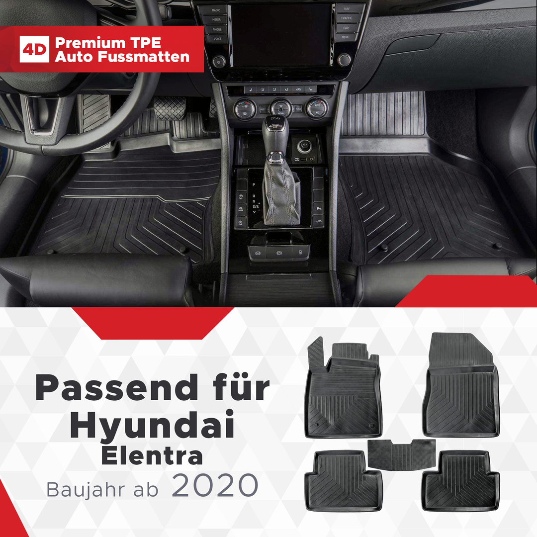 3D Premium Gummi Auto Fussmatten Set Passend für Hyundai Elentra Baujahr ab 2020 1