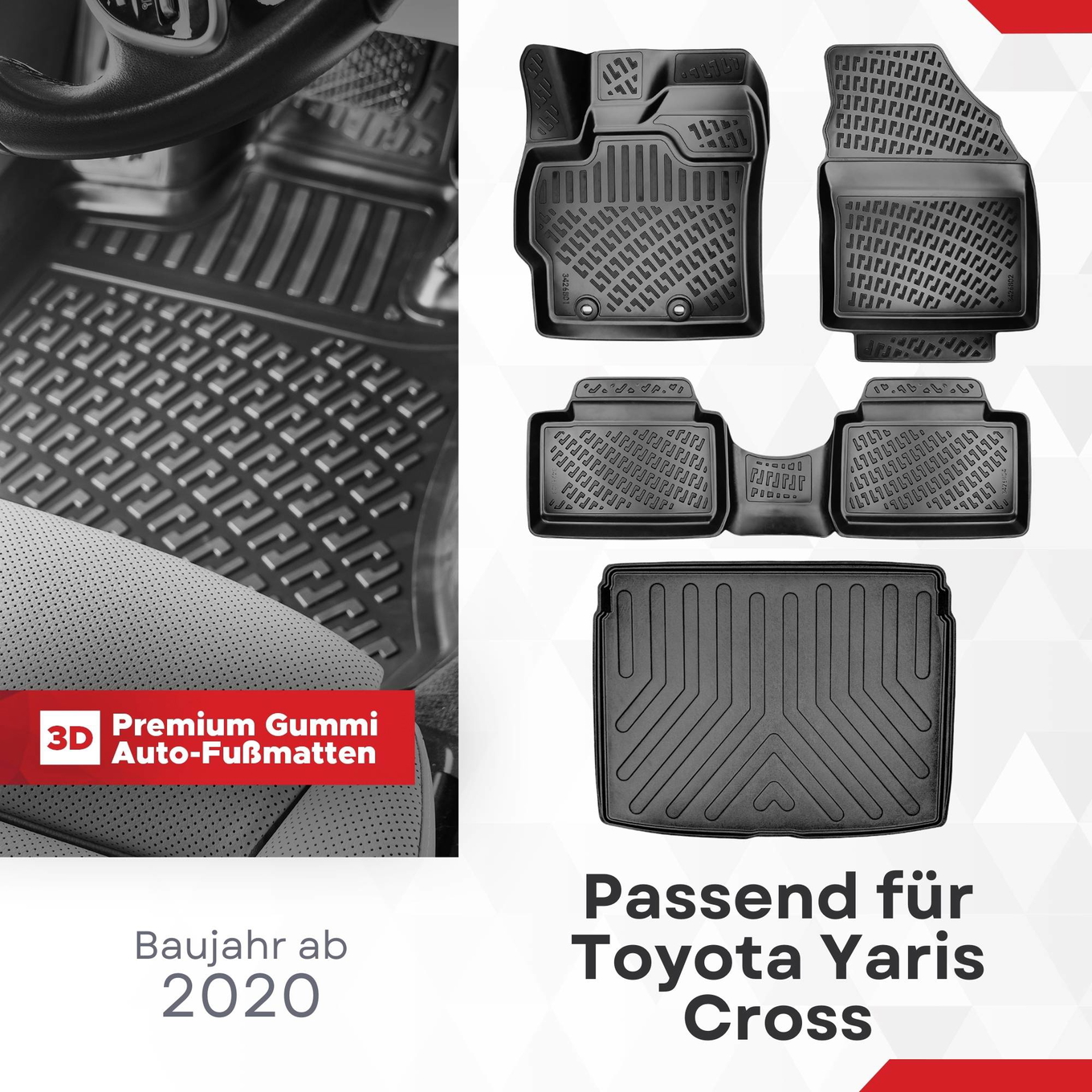 3D Auto Gummimatten & Kofferraumwanne Set für Toyota Yaris CROSS Baujahr ab 2020