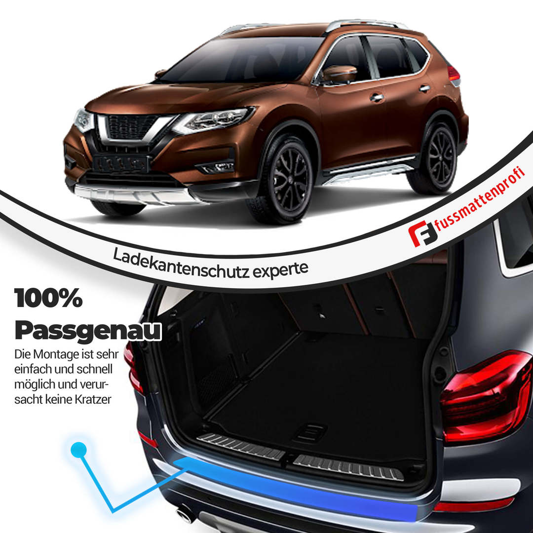 Ladekantenschutz mit 3D Profil Abkantung Fahrzeugspezifisch Passend für Nissan Qashqai J10 (1.Gen) Facelift Baujahr 2013-2016 aus Edelstahl Chrom