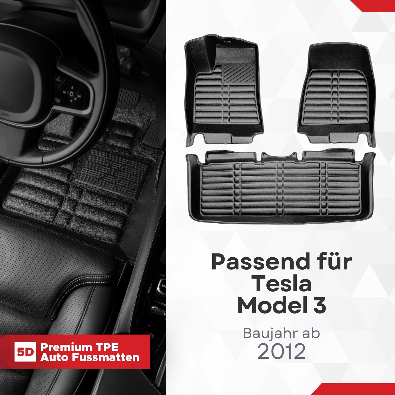 5D Premium Auto Fussmatten TPE Set passend für Tesla Model S Baujahr ab 2012 1