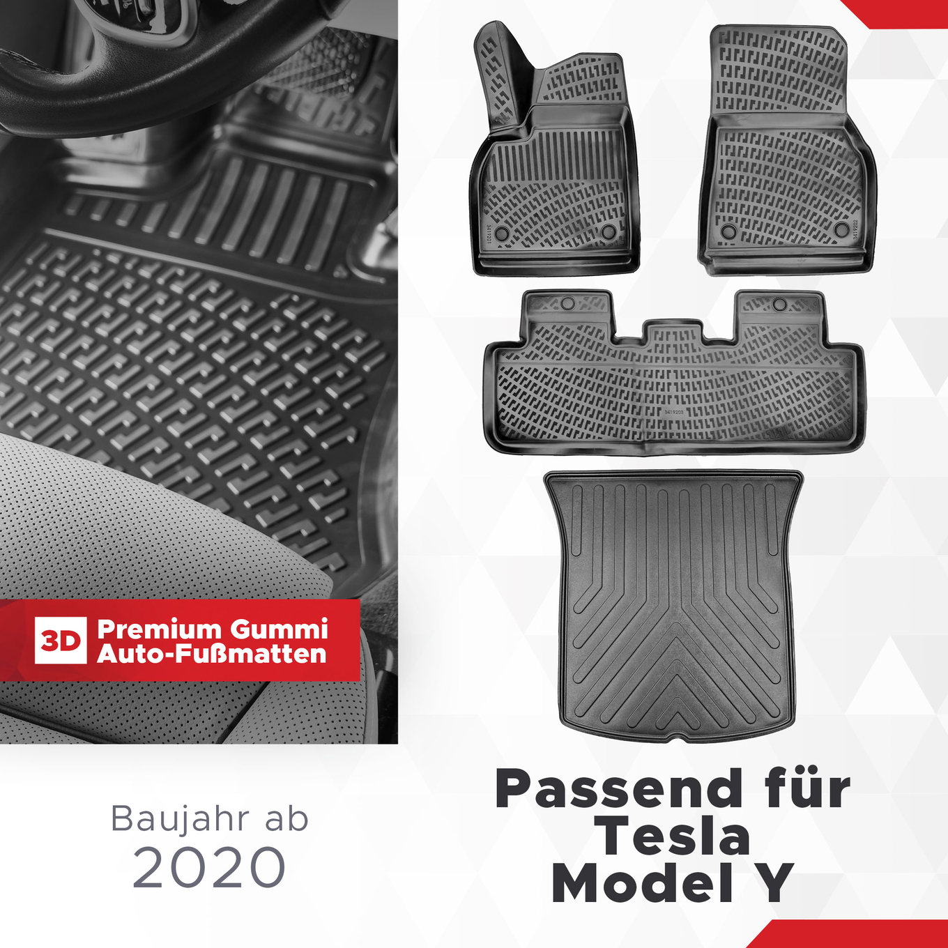 3D Auto Gummimatten & Kofferraumwanne Set für Tesla Model Y Baujahr ab 2020 1
