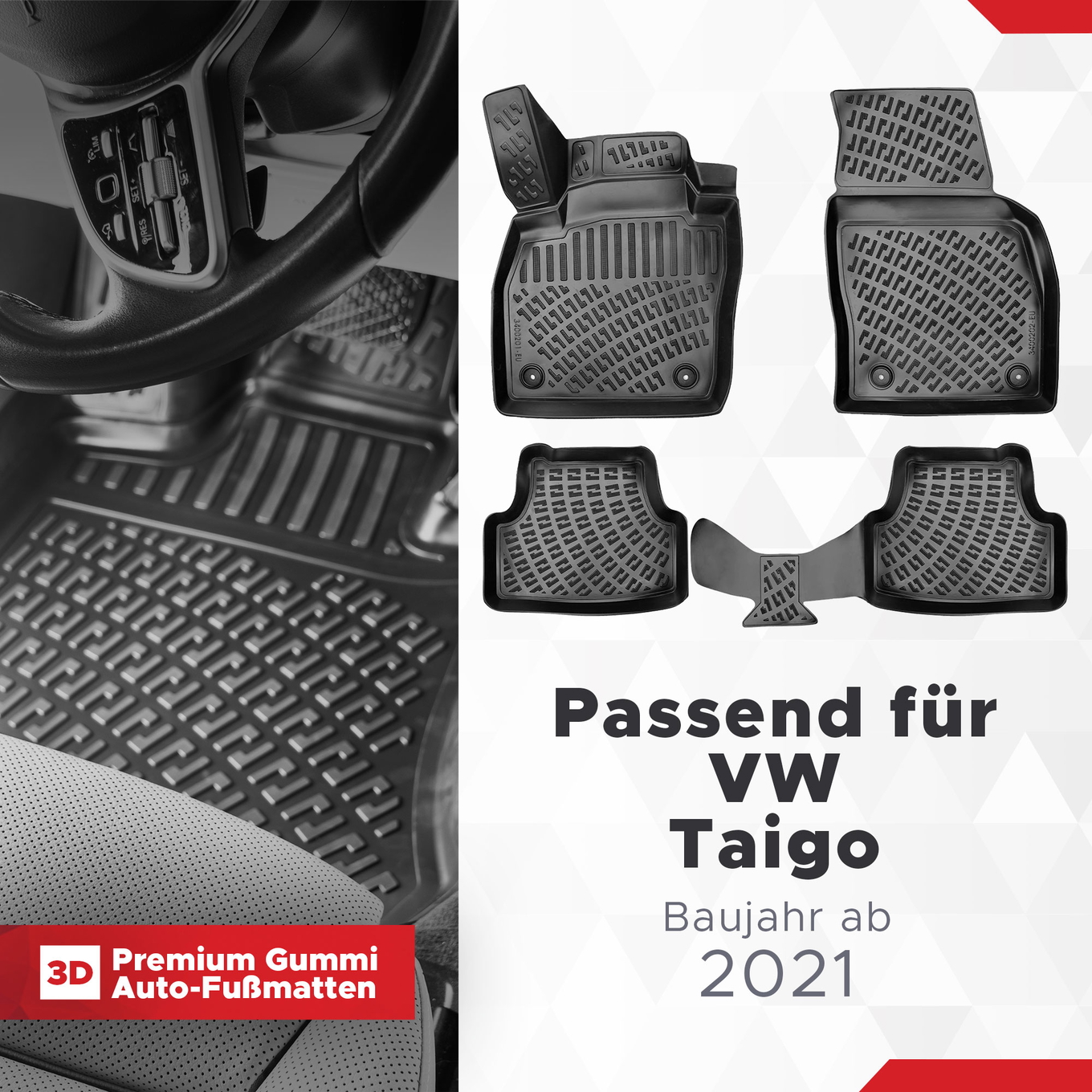 3D Auto Fussmatten Set passend für VW Taigo Baujahr ab 2021 1