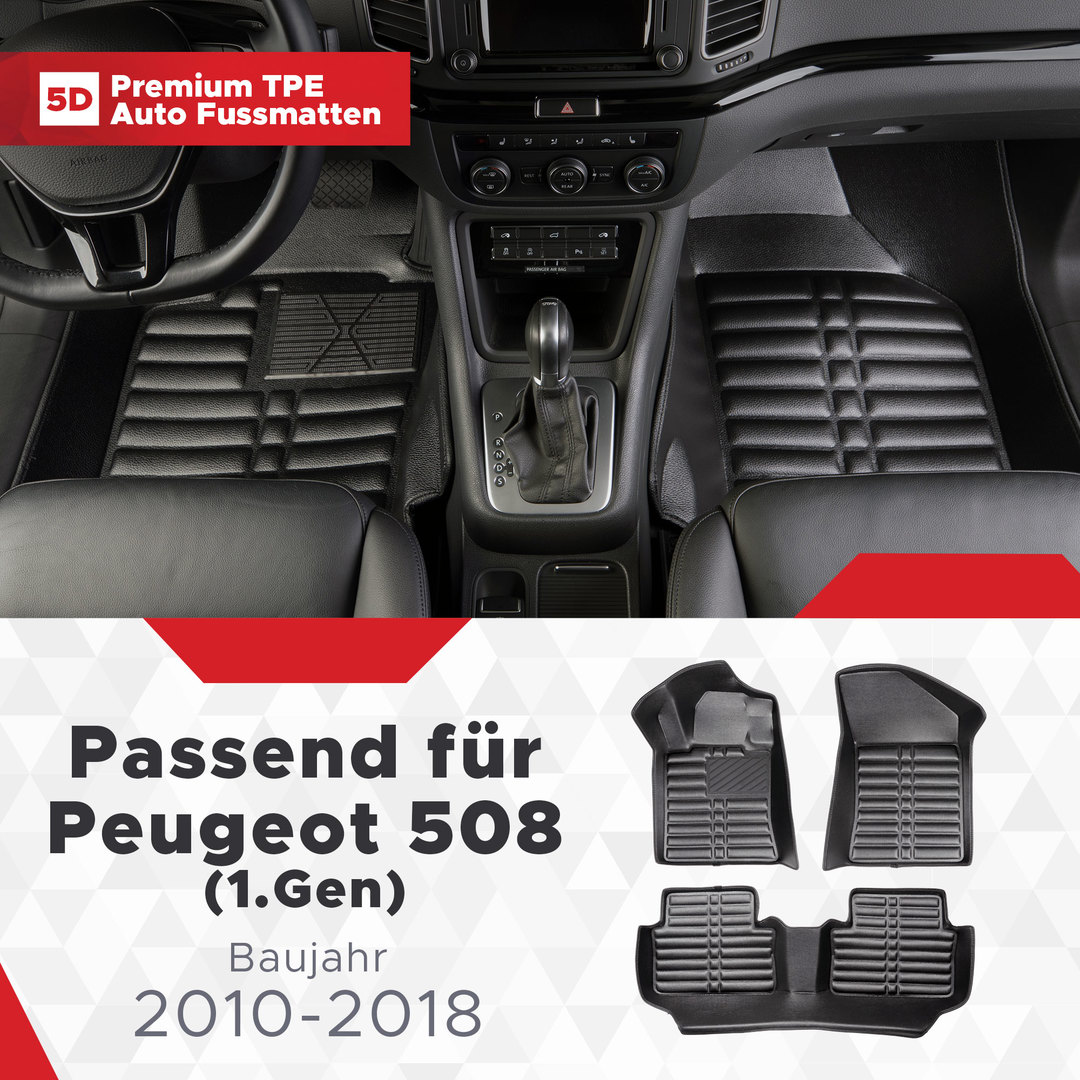 5D Premium Auto Fussmatten TPE Set passend für Peugeot 508 (1.Gen) Baujahr 2010-2018 1