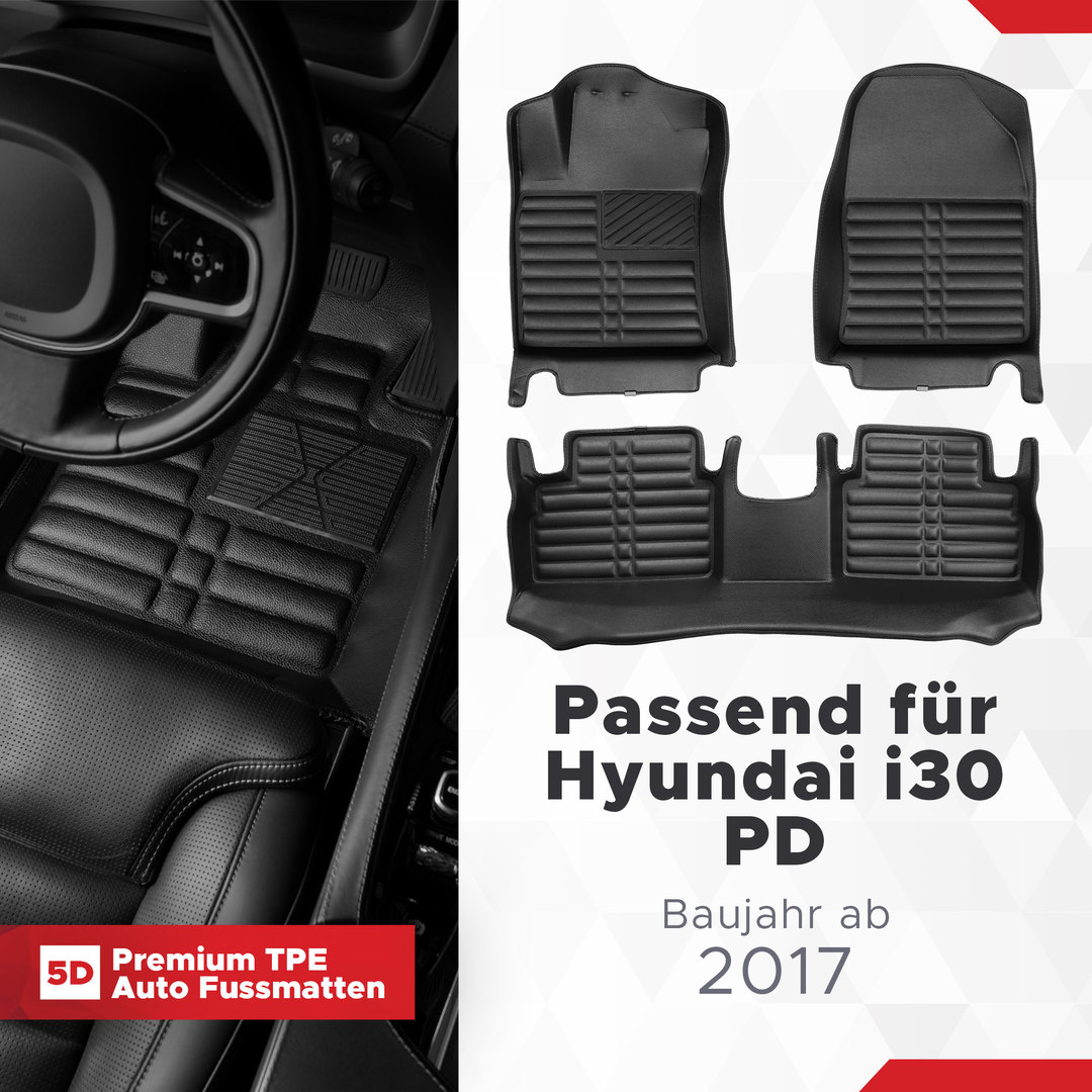 5D Premium Auto Fussmatten TPE Set passend für Hyundai i30 PD Baujahr ab 2017
