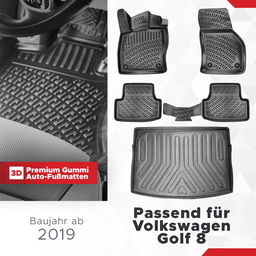 3D Auto Gummimatten & Kofferraumwanne Set für VW Golf 8 Schaltgetriebe Baujahr ab 2019 thumbnail