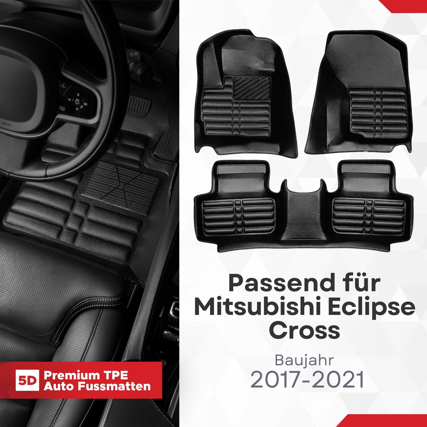 5D Premium Auto Fussmatten TPE Set passend für Mitsubishi Eclipse Cross Baujahr 2017-2021 1