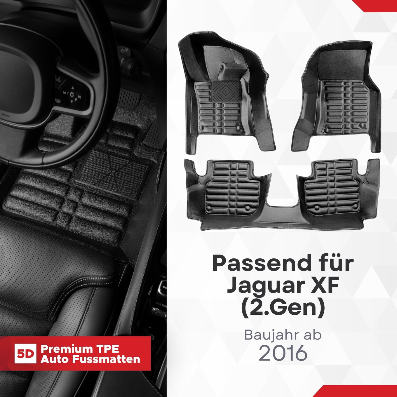 5D Premium Auto Fussmatten TPE Set passend für Jaguar XF (2.Gen) Baujahr ab 2016 1