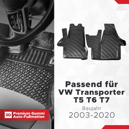 3D Auto Fussmatten Set passend für VW Transporter T5 T6 T7 Baujahr 2003-2020 thumbnail