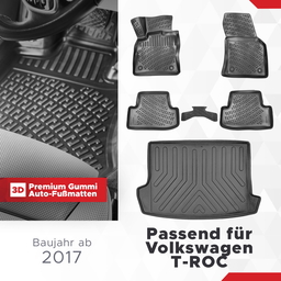 3D Auto Gummimatten & Kofferraumwanne Set für VW T-ROC Baujahr ab 2017 thumbnail