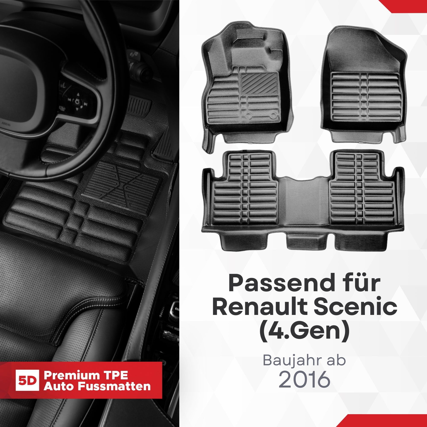 5D Premium Auto Fussmatten TPE Set passend für Renault Scenic (4.Gen) Baujahr ab 2016 1
