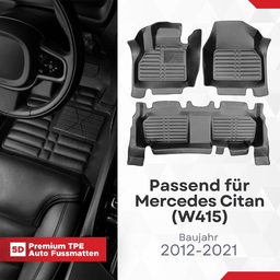5D Premium Auto Fussmatten TPE Set passend für Mercedes Citan (W415) Baujahr 2012-2021 thumbnail