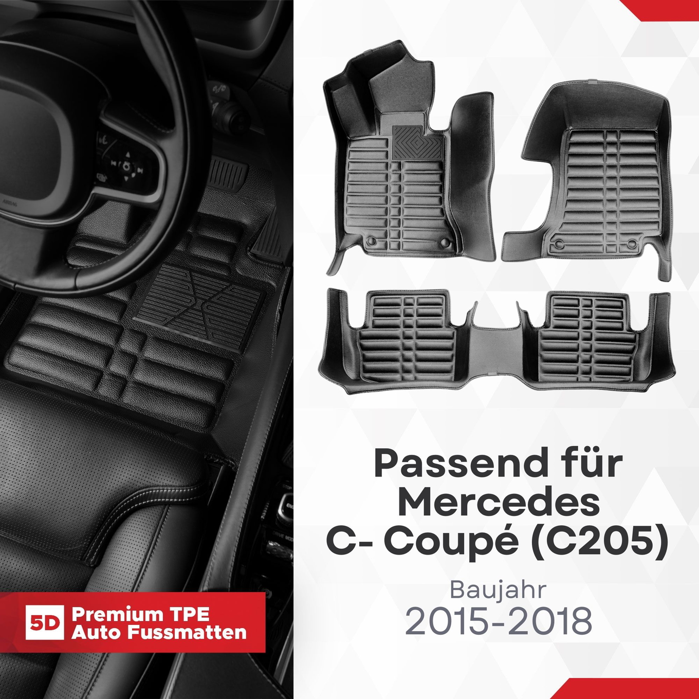 5D Premium Auto Fussmatten TPE Set passend für Mercedes C- Coupé (C205) Baujahr 2015-2018 1