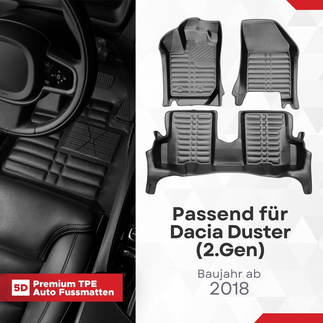 5D Premium Auto Fussmatten TPE Set passend für Dacia Duster (2.Gen) Baujahr ab 2018 1