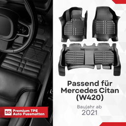 5D Premium Auto Fussmatten TPE Set passend für Mercedes Citan (W420) Baujahr ab 2021 thumbnail