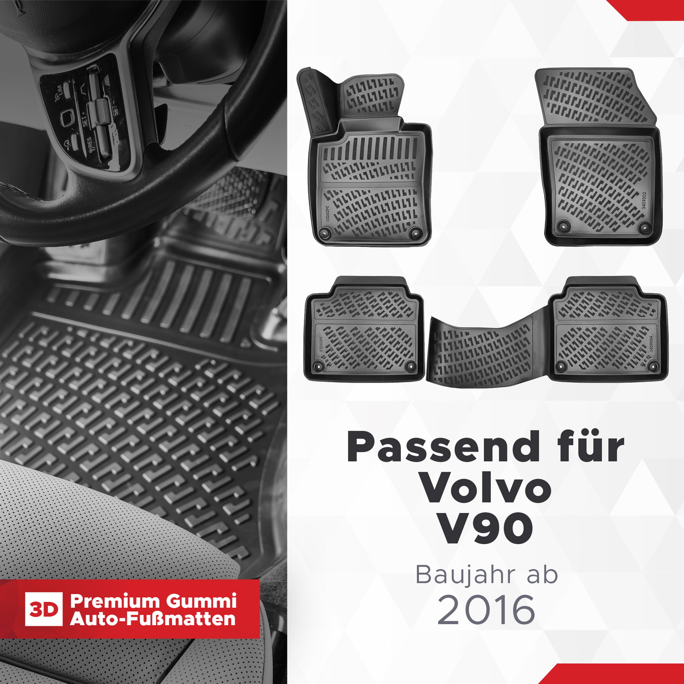 3D Auto Fussmatten Set passend für Volvo V90 Baujahr ab 2016 1