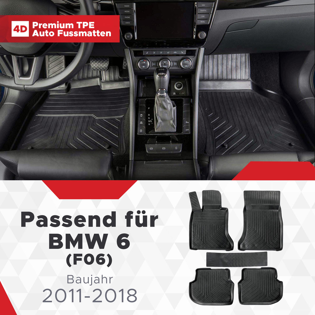 3D Premium Gummi Auto Fussmatten Set Passend für BMW 6 (F06) Baujahr 2011-2018 1