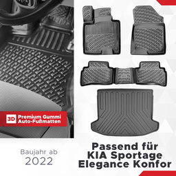 3D Auto Gummimatten & Kofferraumwanne Set für KIA Sportage Elegance Konfor/Cool Paket ab 2022 (Benzin/Diesel Mild Hybrid) (Passt Nicht In HYBRID MODEL HEV!!) thumbnail