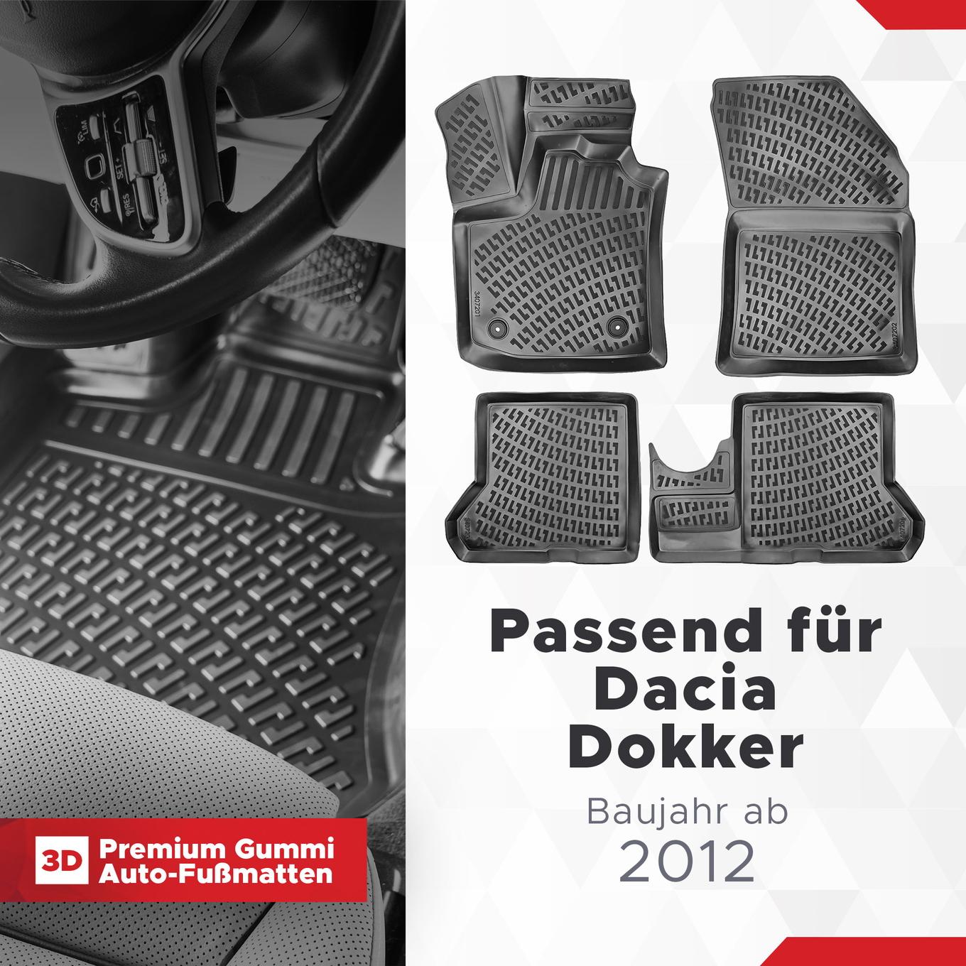 3D Auto Fussmatten Set passend für Dacia Dokker Baujahr ab 2012 1