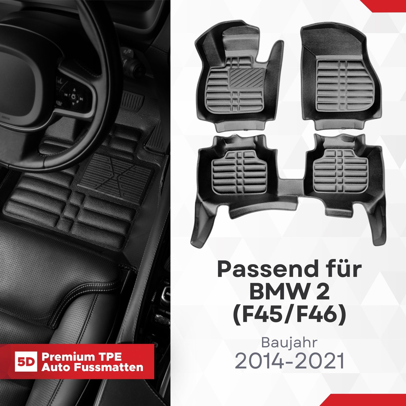 5D Premium Auto Fussmatten TPE Set passend für BMW 2 ( F45 / F46 ) Baujahr 2014-2021 1