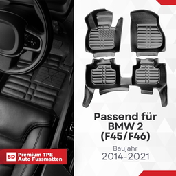 5D Premium Auto Fussmatten TPE Set passend für BMW 2 ( F45 / F46 ) Baujahr 2014-2021 thumbnail