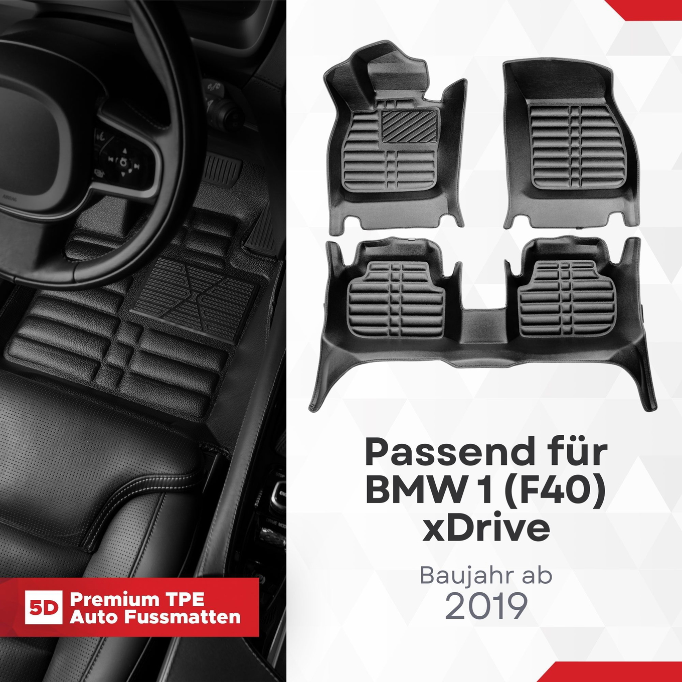5D Premium Auto Fussmatten TPE Set passend für BMW 1 (F40) xDrive Baujahr ab 2019 1