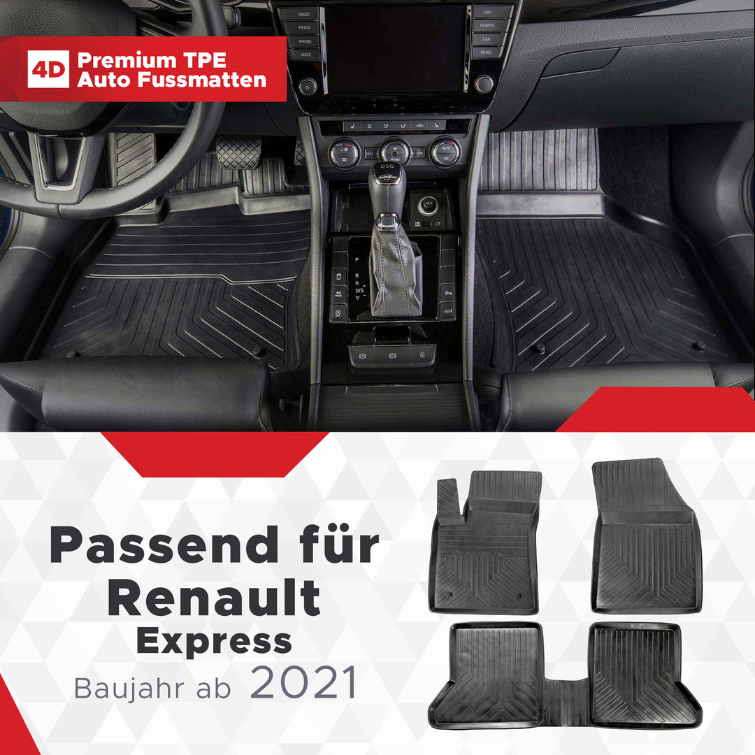 3D Premium Gummi Auto Fußmatten Set Passend für Renault Express Baujahr ab 2021 1