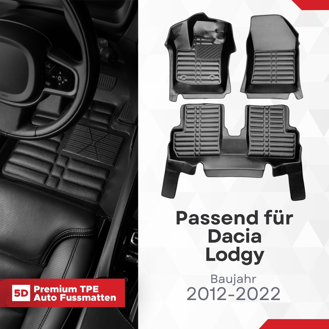 5D Premium Auto Fussmatten TPE Set passend für Dacia Lodgy Baujahr 2012-2022 1
