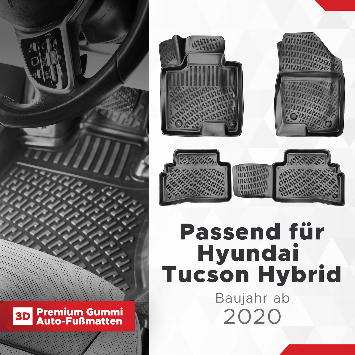 3D Auto Fussmatten Set passend für Hyundai Tucson Hybrid Baujahr ab 2020 1