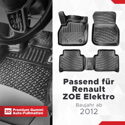 3D Auto Fussmatten Set passend für Renault ZOE Elektro Baujahr ab 2012 thumbnail