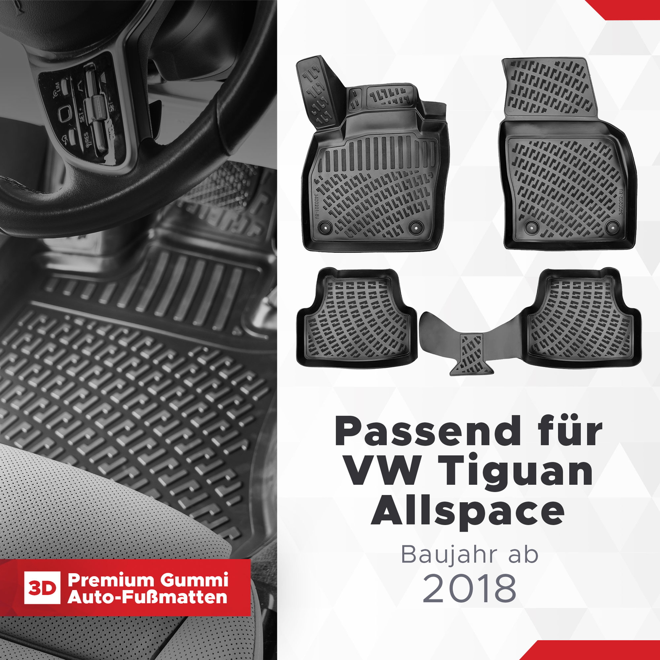 3D Auto Fussmatten Set passend für VW T-Cross Baujahr ab 2018 1