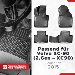 3D Auto Fussmatten Set passend für Volvo XC-90 (2.Gen - XC90) Baujahr ab 2015 ( Passt Nicht in Hybridmodell ) thumbnail
