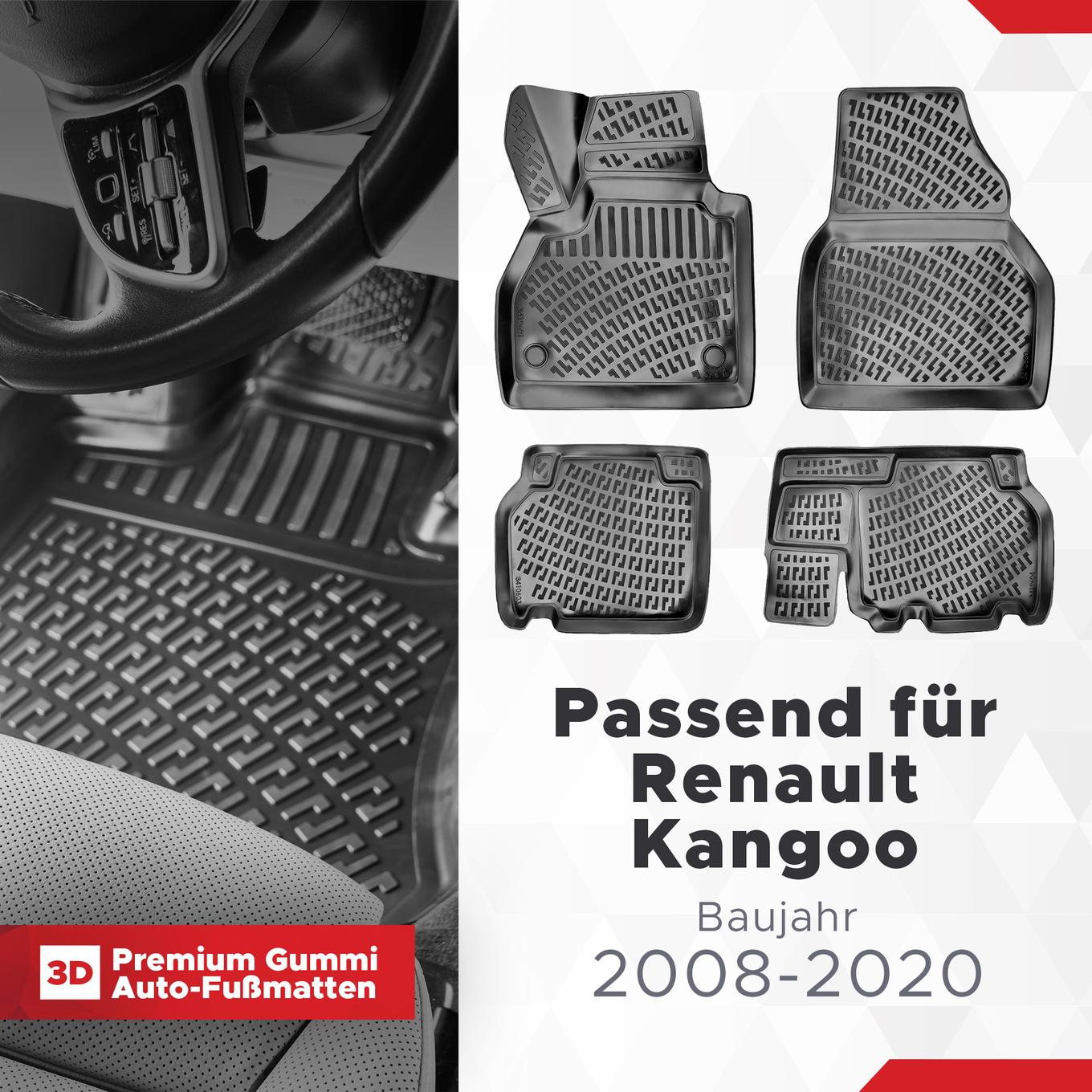 3D Auto Fussmatten Set passend für Renault Kangoo Baujahr 2008-2020 1