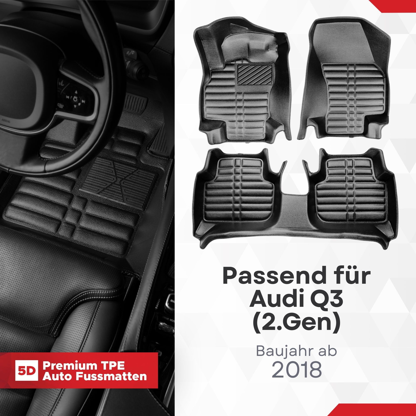5D Premium Auto Fussmatten TPE Set passend für Audi Q3 (2.Gen) Baujahr ab 2018 1