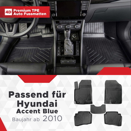 3D Premium Gummi Auto Fußmatten Set Passend für Hyundai Accent Blue Baujahr ab 2010 thumbnail